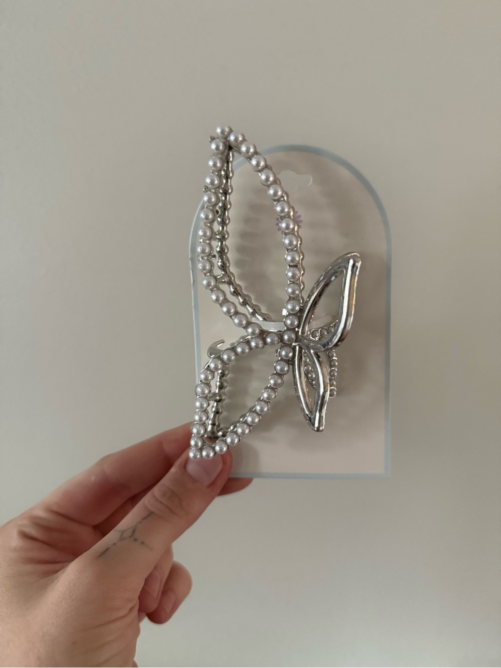 Silver Pearl Butterfly Hair Clip